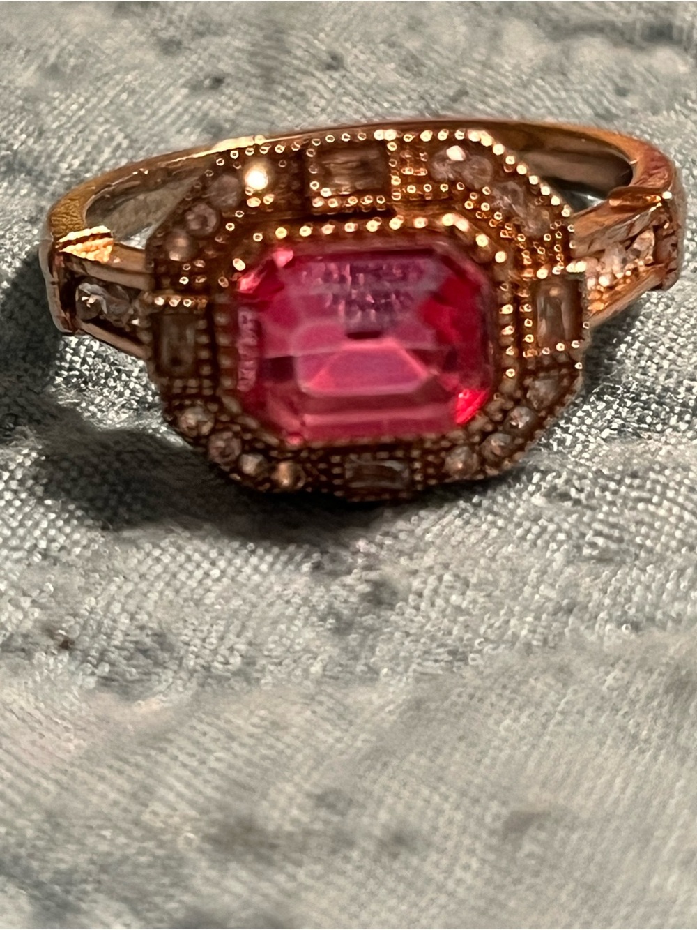 Vintage-Style Gold Ring with Pink Emerald-Cut Stone size9